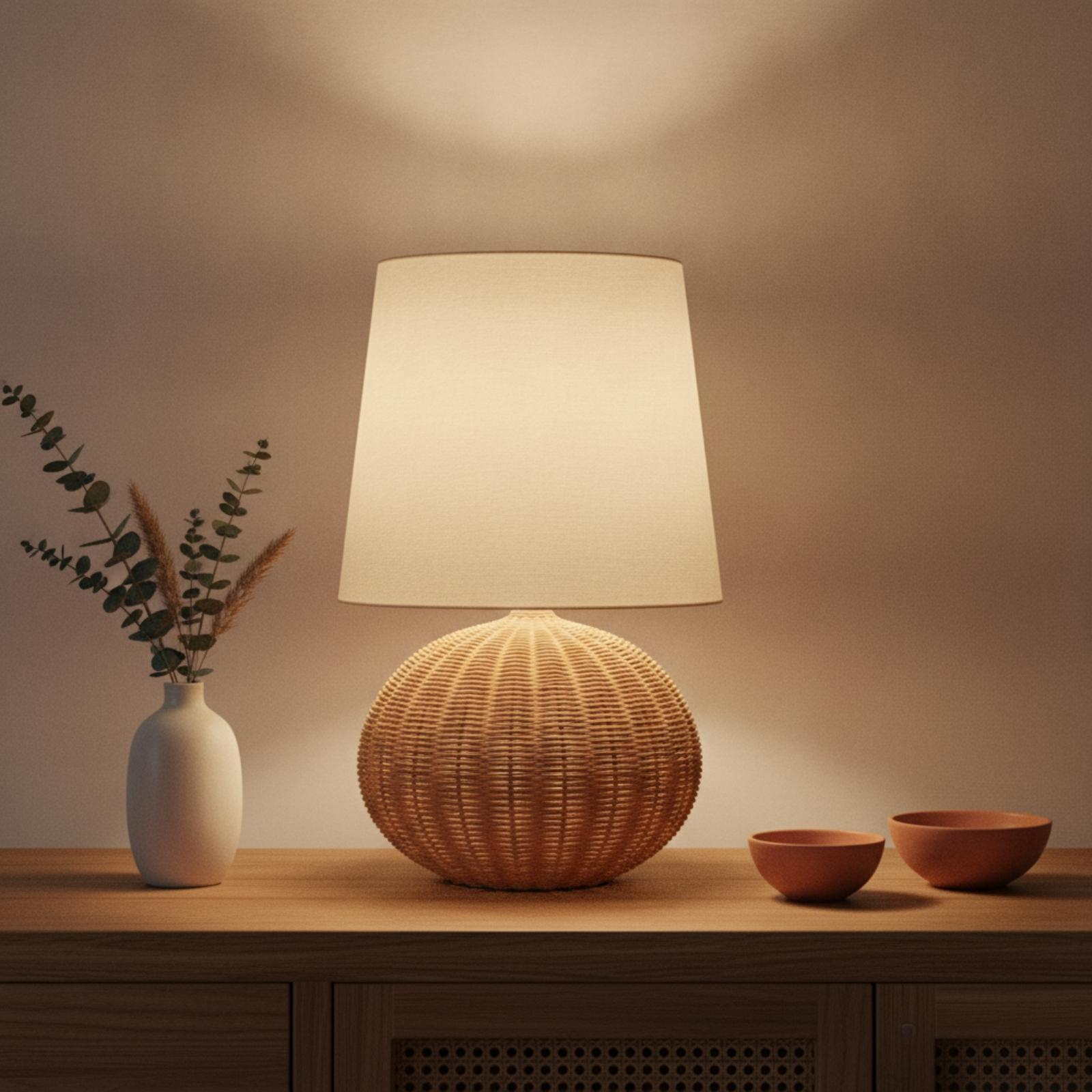 Bedside Lamp Rattan Base Fabri - Desk Setup Lamp 评论和价格